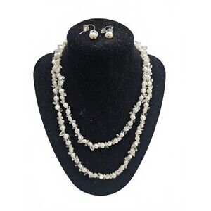 Elegant Freshwater Pearl and Clear Stone Necklace & Earrings - Sterling Clasp